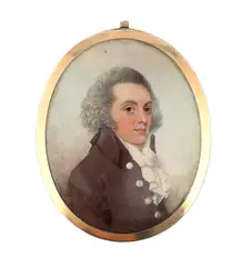 Portrait miniature of a gentlemanwatercolour on ivorywearing a by Y Frederick Buck, watercolour, sold Jun 2024