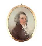 Portrait miniature of a gentlemanwatercolour on ivorywearing a by Y Frederick Buck, watercolour, sold Jun 2024