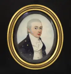 Portrait miniature of a gentlemanwatercolour on ivorywearing a by Y Frederick Buck, watercolour, sold Jun 2024