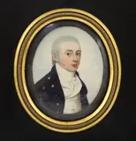 Portrait miniature of a gentlemanwatercolour on ivorywearing a by Y Frederick Buck, watercolour, sold Jun 2024