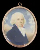 Portrait miniature of a gentlemanwatercolour on ivorywearing a blue by Y John Barry, watercolour, sold Jun 2024