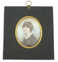 Portrait miniature of a young ladywatercolour on ivorywearing pearls in by Y Andrew Plimer, watercolour, sold Jun 2024