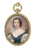Portrait miniature of a ladywatercolour on ivorywearing by Y Peter Paillou Jnr, watercolour, sold Jun 2024