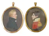Portrait miniatures of two army officerswatercolour on by Y Mrs Anna Trewinnard, watercolour, sold Jun 2024