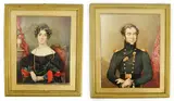 Portrait miniatures of an army officer and his wifewatercolour on by Y Edwin Dalton Smith, watercolour, sold Jun 2024