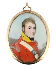 Portrait miniature of an army officerwatercolour on by Y Frederick Buck, watercolour, sold Jun 2024