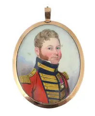 Portrait miniature of an army officerwatercolour on by Y Frederick Buck, watercolour, sold Jun 2024