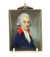 Portrait miniature of a gentlemanwearing a blue coat with by Y George Place, 1797, print (other), sold Jun 2024
