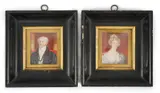 Miniature portraits of Miss Baker & Mr Baker by Y Harriette Graham, watercolour, sold Jun 2024