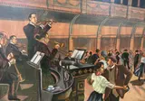 Orchestra and dancers by Paul Beauvais, oil on board, offered Jun 2024