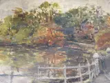 Lake scene by Albert Pinot, oil on board, offered Jun 2024
