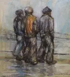 Fishermen on the shore by Kieran McGoran, mixed media, sold Jun 2024