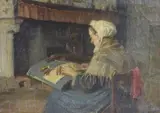 Study of an elderly lady in an interior by E. Hunter, oil on canvas, sold May 2024