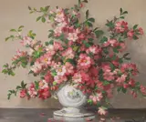 Still life of flowers in a porcelain vase by Maurice Décamps, oil on canvas, sold May 2024