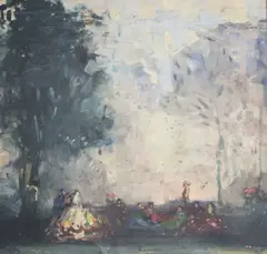 Figures in parkland by William George Robb, oil on canvas, sold May 2024