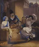 Turkish figure dancing with onlookers by Seymour Clarke, watercolour, sold May 2024