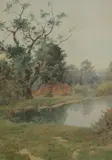 Farmhouse beside a lake by Thomas Nicholson Tyndale, watercolour, sold May 2024