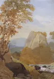 Mountainous landscape by George Barrett Jnr. Ows, watercolour, sold May 2024