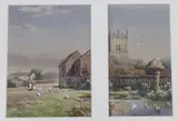 Church and duck pond by Arthur White, watercolor, sold May 2024