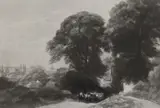 Horse and cart on a pathway by Frank Short, etching, sold May 2024