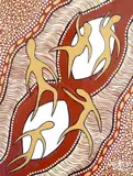 Aboriginal dot painting by Lorni Hyland, 2002, mixed media, sold May 2024
