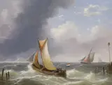 Fishing boat off a Dutch estuary by Charles-Louis Verboeckhoven, oil on board, sold May 2024