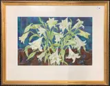 Still life of lilies by Sheila Stratton, watercolour, sold Oct 2024