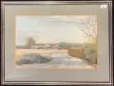 Fleggburgh Common under snow by Sheila P. Sewell Rms, 1986, pastel, offered Oct 2024