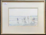 Beach scene by Jason Partner, watercolour, sold Aug 2024