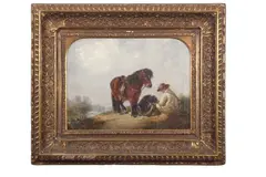 Traveller at rest with a pony and an attentive hound by Thomas Smythe, oil on canvas, offered Jul 2024
