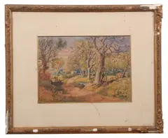 A view down a woodland pathway by John Joseph Cotman, 1872, watercolour, sold Jul 2024