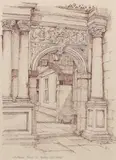 Entrance Porch to Audley End House by Anthony E. Smith, ink and pencil, sold Jul 2024