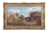 Harvesting scene by John Joseph Hughes, oil on canvas, sold Jul 2024