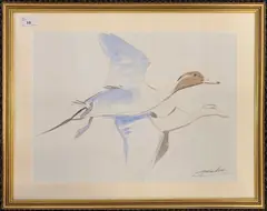 Ducks in flight by Simon Trinder, watercolour, sold Jul 2024