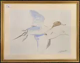 Ducks in flight by Simon Trinder, watercolour, sold Jul 2024