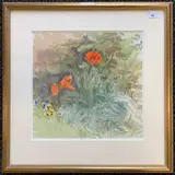 Poppies and Pansies by Phyllis Ginger, watercolour, sold Jul 2024