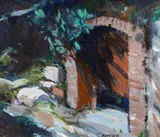 Overgrown Entrance by Neil Murison, oil on board, offered Mar 2025