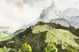 Valbone, Northern Albania by David Grosvenor, watercolour, offered Mar 2025