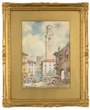 Piazza delle Erbe, Verone by Piérre Le Boeuf, watercolour, sold Mar 2025