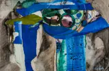 Blue Monument by Glenys Cour, mixed media on paper, sold Jan 2025
