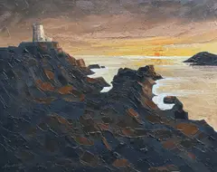Sunset, Llanddwyn by Wilf Roberts, 2004, oil on canvas, sold Jan 2025