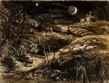 River Moon, Study for Etching by Keith Andrew, 2006, Etching' on Oriel Tegfryn Gallery label, signed and dated, sold Jan 2025