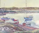Boats at Pwllheli by David Griffiths, oil on canvas, sold Nov 2024