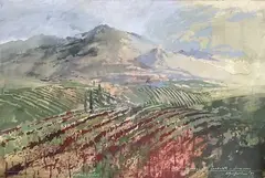 Pyrenees by John Macfarlane, gouache and crayon on board, sold Nov 2024
