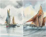 watercolours - Cornish Lugger BM403 in rough seas, signed and dated Feb by Tony Warren, watercolor, offered Nov 2024