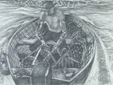 Lobster Man by Philip Muirden, 2014, pencil on paper, sold Nov 2024
