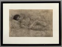 Asleep by Tully Filmus, c.1966, charcoal, offered Oct 2026