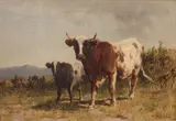 Cow and Calf in a Moorland Landscape by Alfred Grey, oil, offered Aug 2026