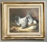 Still life of a wood pigeon and chicory on a stone ledge by Simon Van Gelderen, oil on canvas, sold Aug 2026