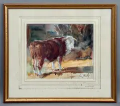 Hereford Bull by June Brilly, 1990, watercolour, sold Aug 2026